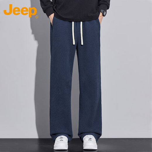 JEEP Jeep casual pants men's autumn and winter thickened straight sweatpants twill warm long pants men's navy blue XL