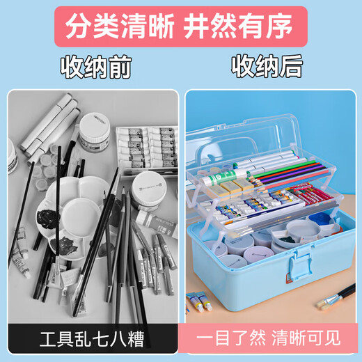 Three-layer folding tool box art student storage box household large-capacity storage box multi-layer plastic box with handle three-layer tool box extra large white