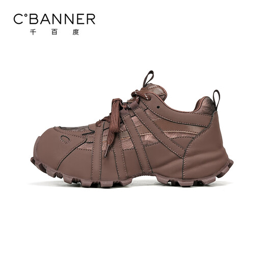 C.BANNER 5cm taller thick-soled dad shoes for women, autumn and winter velvet warm cotton shoes, versatile casual sports shoes, brown 37