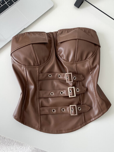 Pure Desire Hot Girl Design Button Lace Sleeveless Tube Top Women's Autumn Waist Cinch Versatile Chic Leather Top Red One Size