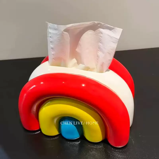 Yusenyi Rainbow high-end hygienic household tissue ceramic paper box creative box-like living room napkin storage box desktop decoration rainbow tissue box (red and yellow)