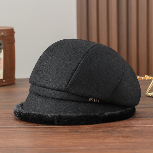 PTAH hat women's octagonal beret autumn and winter versatile wool hat blended bud fashion simple face showing small street keeping warm black