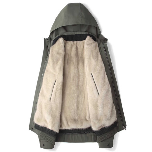 CHEVALPES international first-line brand pie overcome men's imported mink liner fur hooded fur one-piece mink sleeves mink fur large military green L 170