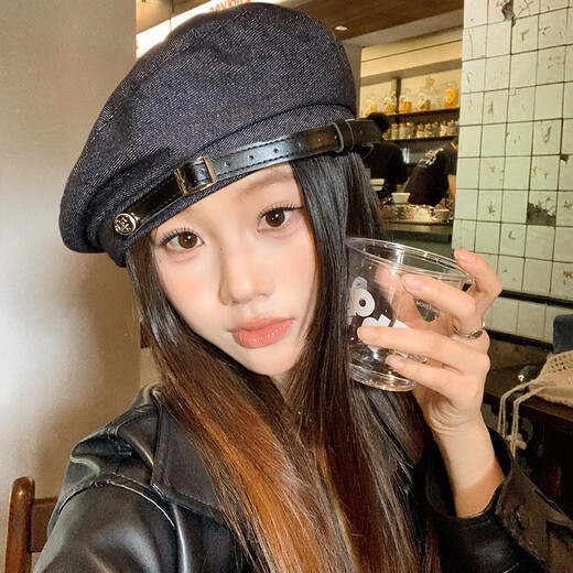 Wanjiazhen beret women's cool leather buckle 2025 autumn new commuter Japanese style sweet temperament fashion painter hat winter cool leather buckle beret dark blue