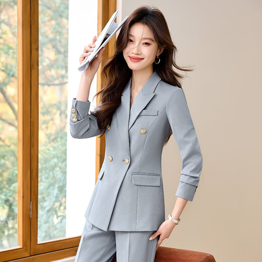 Suit suit women's high-end spring new business suit 2025 temperament interview formal work suit black jacket + bell bottoms (S6301+B259) L