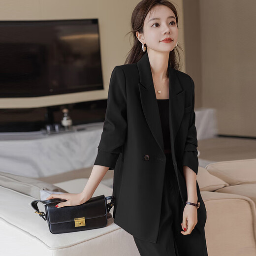 High-end suit suit for women 2025 new spring fashion temperament goddess style casual suit jacket two-piece set black jacket + B168# trousers XL (recommended 108-118 Jin Jin equals about 0.5 kg)