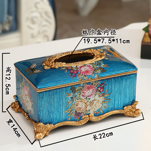 RSRDDY Zhanhong Craft European Retro Resin Tissue Box American Home Desktop Napkin Box Storage Ornament Decoration Blue Wood Grain Tissue Box