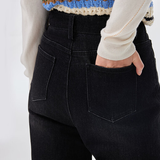 Ai Lai shopping mall's same style down pants for women, fashionable and warm, high-waisted denim straight trousers, duck pants, Lanye Mokong M