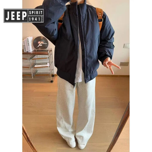 JEEP SPIRIT Jeep Navy Light Тонкий пуховик Мужская зимняя американская холодная теплая рабочая куртка с воротником-стойкой Черная XL 130–145 Jin Jin равен 0,5 кг Можно носить