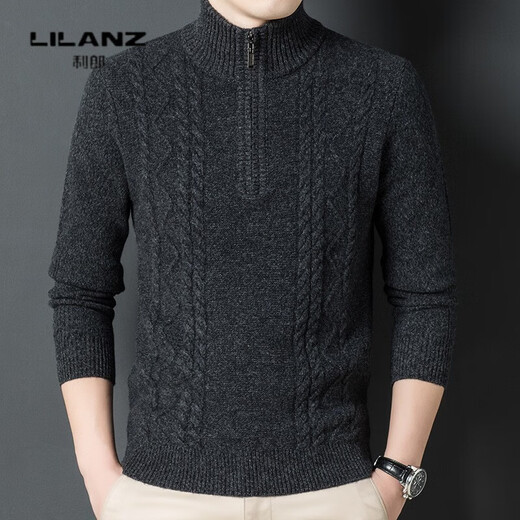 Lilan pure wool zipper turtleneck thickened sweater for men autumn and winter new youth casual twist solid color warm top, wheat color thickened 14XL (180)