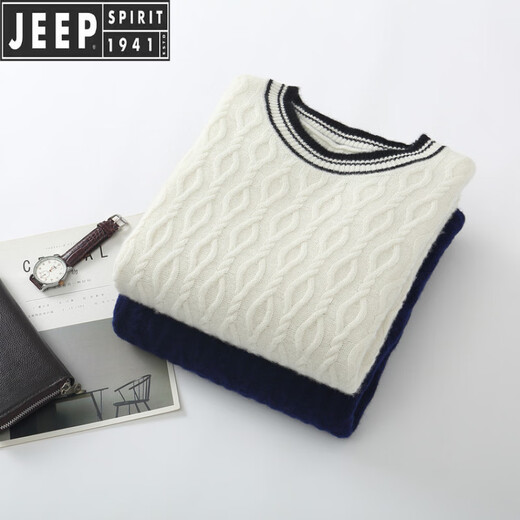 JEEP SPIRIT Jeep cardigan men's thick wool warm winter new sweater sweater fashion round neck pullover casual contrast color navy S