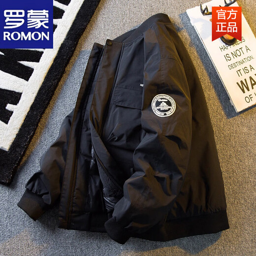 罗蒙（ROMON）美式工装羽绒服男士外套2025秋冬季新款潮流痞帅棒球领飞行员夹克 咖绿色 白鸭绒羽绒服 M 100-115斤