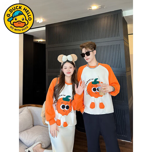 G.duck cartoon parent-child outfit for a family of three, spring and autumn 2025 new three-dimensional pumpkin baby crawling suit, mother and daughter, stylish sweatshirt, off-white with orange, Spring and Autumn 90 baby 20Jin Jin is equal to 0.5kg -25Jin Jin is equal to 0.5kg