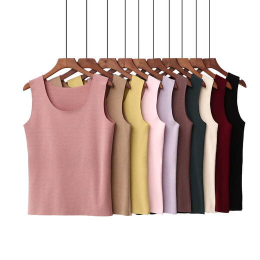 New Spring and Autumn DeRong Fleece Warm Vest Korean Style Slim Fit Seamless Internal Round Neck Sleeveless Solid Color Bottoming Shirt Yellow M