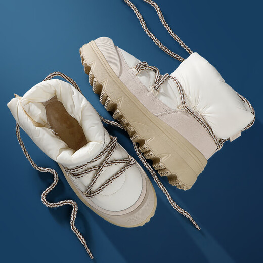 Li Ning honey boot high-top casual shoes for women 2025 winter new fashion snow boots soft sole warm women's shoes rock white gray/oyster gray AGCV388-2 35.5