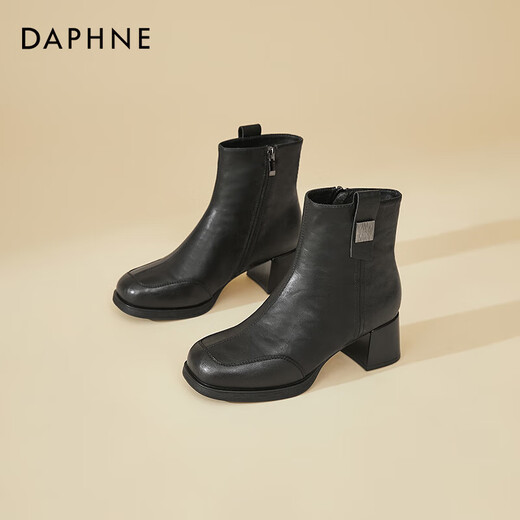DAPHNE Daphne Retro Short Boots Women's Velvet New Women's Boots Warm French High Heel Boots British Martin Boots Black Velvet Heel Height 5.5cm 35 (225mm) Standard Size