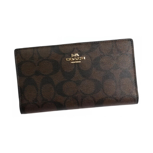 COACH Slim Wallet 18 Classic presbyopic solid color canvas with leather clutch wallet small size women's dark default basic outfit (bag + dust bag)