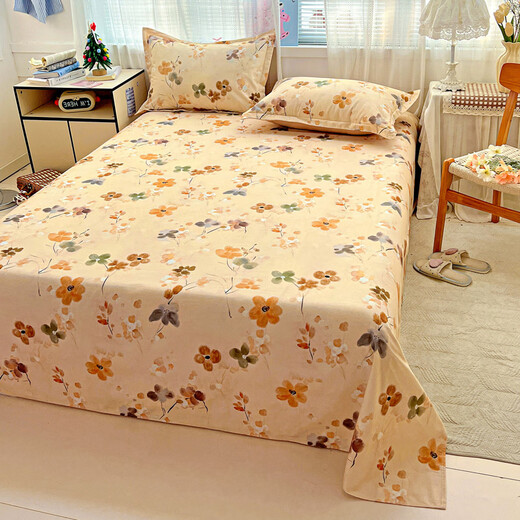 Yalu Class A pure cotton thickened brushed autumn and winter sheets single piece 100% cotton single student dormitory pillowcase three-piece set Jinghong-Orange four seasons universal cotton brushed 200*230cm single sheet