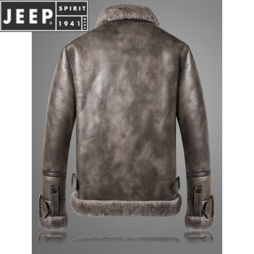 JEEP SPIRIT Estación europea de piel todo en uno para hombre invierno nueva chaqueta de moto de cuero engrosado de terciopelo chaqueta de lana de cordero gris 2XL