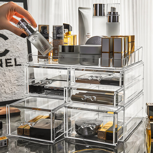 Shijanu Authentic Desktop Drawer Acrylic Transparent Cosmetics Storage Box Large Dressing Table Dormitory Skin Care Medium Set 6701