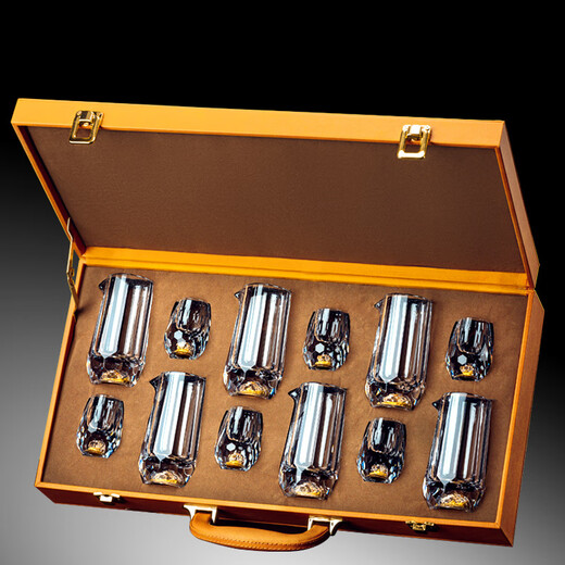 Shijanu crystal diamond faceted white wine cup set gold foil household glass wine dispenser wine pot wine cup gift box diamond gold foil cup * 6 pieces + gold foil faceted pot gift box