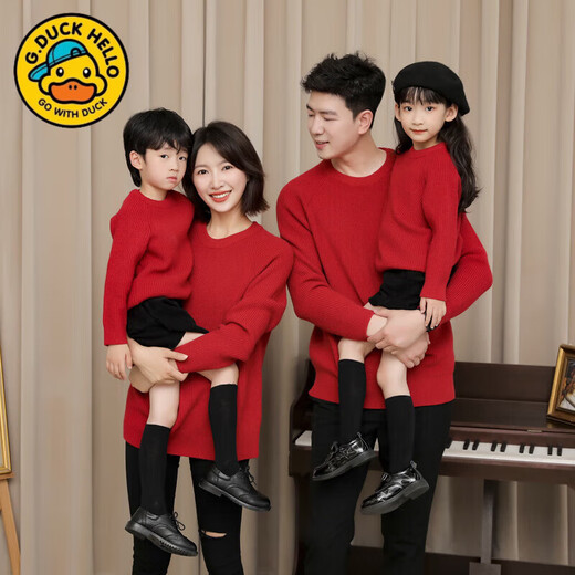 G.duck parent-child clothing 2025 new autumn and winter clothing for a family of three, mother and daughter, red family portrait photo New Year sweater, sweater 100 cm, regardless of gender
