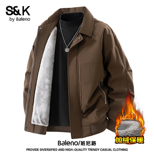 Baleno S&K series velvet thickened jacket men's autumn and winter new style youth loose casual versatile jacket top green brown velvet M recommended 90-125Jin Jin equals 0.5 kg
