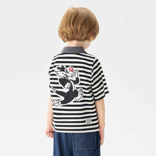 Ma Latin (M.Latin) Maratin children's T-shirt 26 summer new boys Bugs Bunny IPpolo collar short-sleeved T-shirt Key Black (black strip) 120