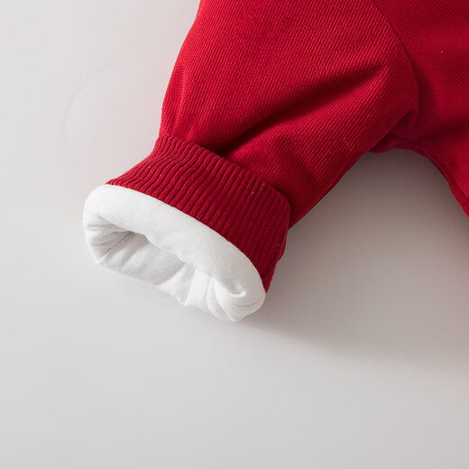 Wua wua baby jumpsuit one-year-old baby quilted autumn and winter outing clothes festive big red red envelope romper suit new year greeting suit big red (red envelope little lion 120g cotton one-piece) 73cm