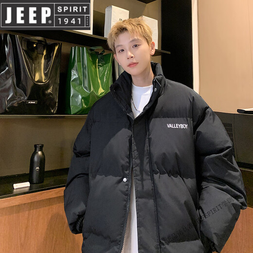 JEEP SPIRIT down jacket men's winter new style thickened and warm Hong Kong style national trend original versatile loose hooded bread jacket new product black stand-up collar M 90--110Jin Jin equals 0.5 kg can be worn