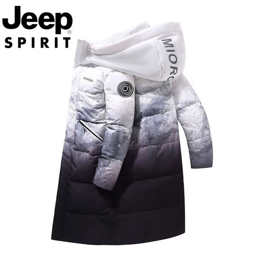 JEEP international brand down jacket men's winter extended version over the knee mid-length white duck down warm and cold-proof jacket RTRR gradient white men's single piece M