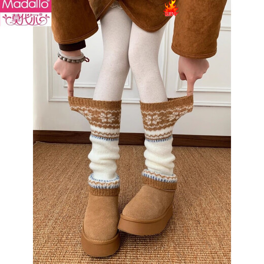 Modal Fair Isle heap socks autumn and winter knitted gray calf socks y2k Christmas snowflake mid-calf leg sleeves for women to keep warm gray one size