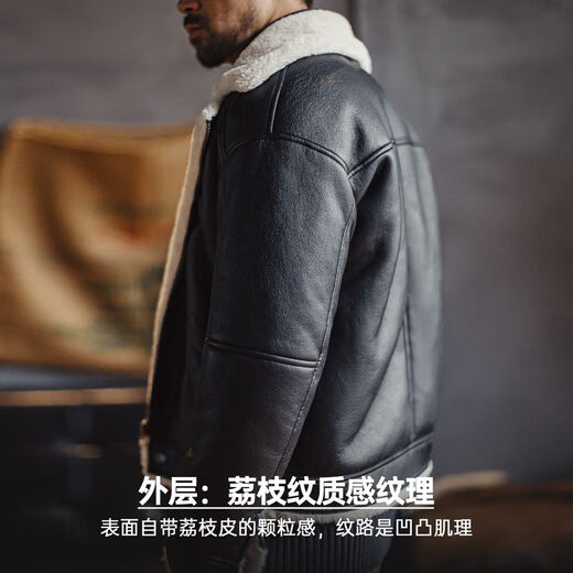 Madden workwear American G1 flight suit jacket bomber imitation lamb velvet pebbled leather jacket warm thick jacket men winter black bomber leather jacket/imitation leather jacket plus velvet thickening/leather jacket men's XL