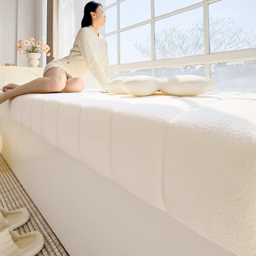 Hongyuan Fashion Removable and Washable Teddy Velvet Bay Window Cushion 2025 New Window Sill Mat Universal for All Seasons Light Luxury High-Level Balcony Cushion Teddy Velvet-Ivory White Drooping Model Removable and Washable Supports Customization Contact Customers for Recommended Sizes