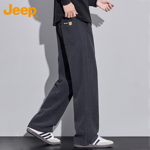 JEEP Jeep casual pants men's autumn and winter thickened straight sweatpants twill warm long pants men's navy blue XL