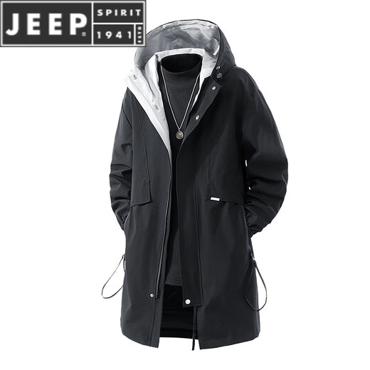 JEEP SPIRIT мужская ветровка большого размера средней длины с бархатным осенне-зимним новым стилем плюс модная повседневная куртка с капюшоном толстого и крупного размера цвета хаки - без бархата L 90-119Jin Jin равен 0,5 кг