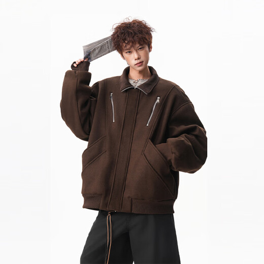 OEMG Harrington deconstructed design cotton jacket men's winter high-end thickened warm wool top jacket brown high quality XL recommended 110-130Jin Jin equals 0.5 kg