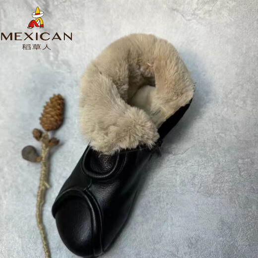 Scarecrow ethnic style retro genuine leather short boots for women 2026 autumn new style comfortable soft sole cotton and linen single boots round toe flat fashion boots black plus velvet 35