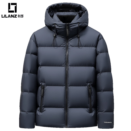 利郎（LILANZ）鹅绒款男士羽绒服短款加厚2025新款冬季连帽面包服保暖高端外套男 炭灰色 XL 180
