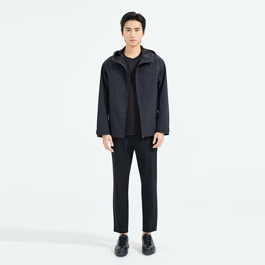 LiLang Легкая модная мужская одежда Торговый центр Ветровка в одном стиле Мужская эластичная легкая в уходе ветрозащитная куртка с капюшоном для поездок на работу, черная (1K) M (165)