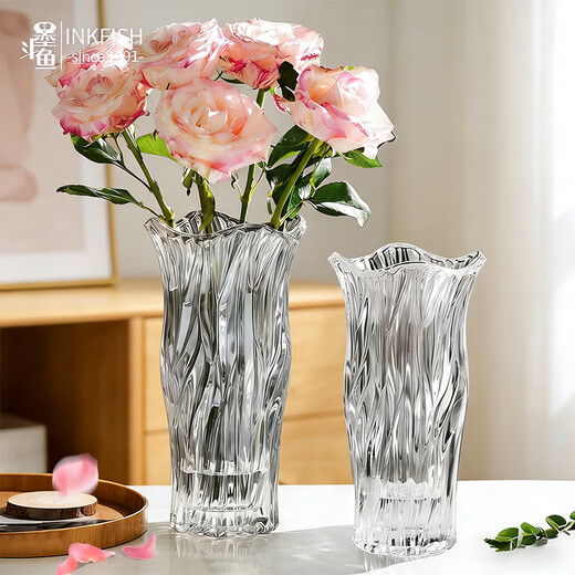 Cuttlefish vase light luxury glass height 22cm large diameter transparent ornament tulip rich bamboo cultivation container New Year's Day gift