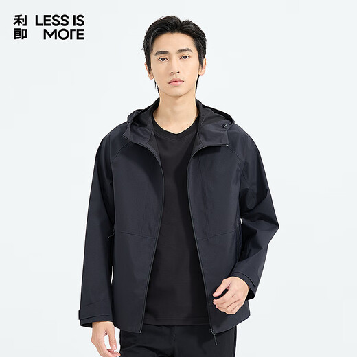 LiLang Легкая модная мужская одежда Торговый центр Ветровка в одном стиле Мужская эластичная легкая в уходе ветрозащитная куртка с капюшоном для поездок на работу, черная (1K) M (165)