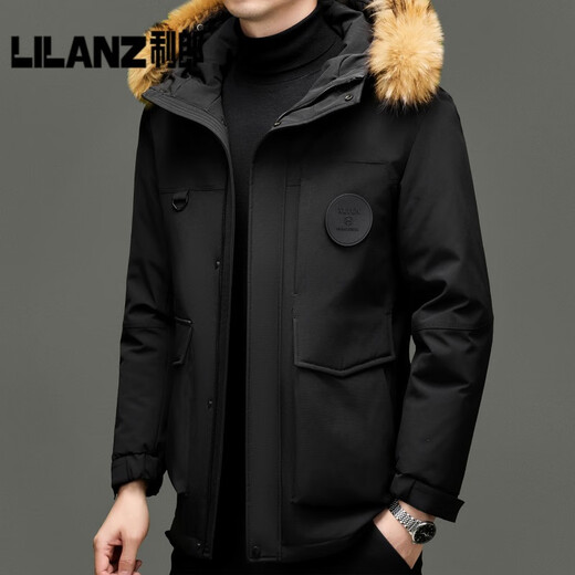 利郎（LILANZ）防寒羽绒服男2025年冬季新款貉子连帽男装白鸭绒加厚保暖羽绒外套 黑色 14XL (185)