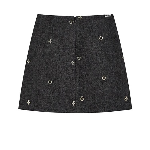 CHOCOOLATE it women's Korean embroidered woolen skirt for women in winter high-waisted slimming anti-exposure A-line hip-hugging short skirt for women dark gray S