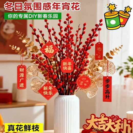 Xingxiang silver willow fresh branches New Year's Eve flowers red silver willow 60cm high 30 pieces + random cards not including pots straight from the source