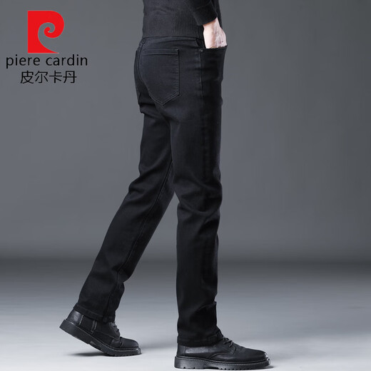 Pierre Cardin high-end jeans men's 2025 winter new fashion brand loose straight autumn casual pants spring and autumn men's black regular size 33