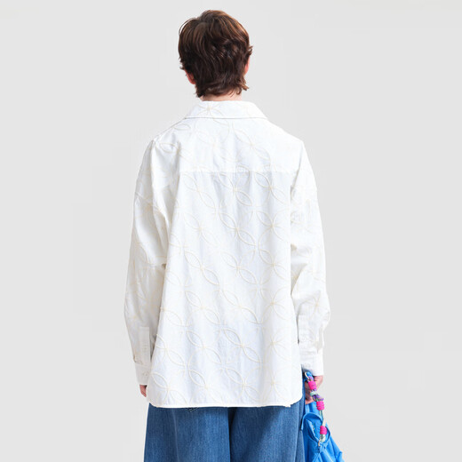 MOVEUP shopping mall same style 2026 spring new fake two-piece off-shoulder embroidered mid-length shirt for women off-white M