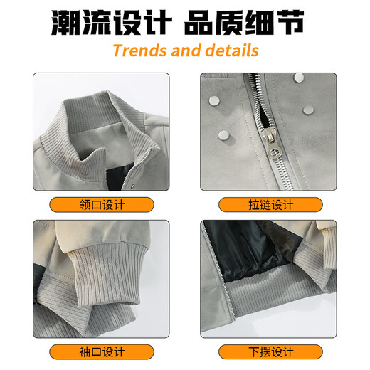 New Zollen pu leather jacket for men in autumn new men's imitation leather jacket with baseball collar leather jacket trendy brand large size men's top navy blue L