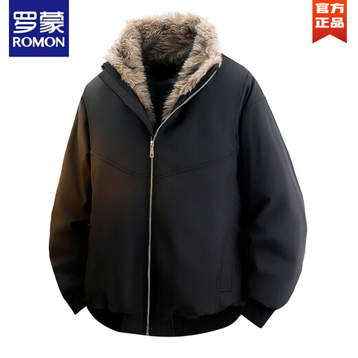 ROMON European Station Plus Velvet Thickened Stand Collar Down Jacket Men's Winter Large Size Loose Mountain Carving American Cold-proof Cotton Jacket Gray S 80-95Jin Jin is equal to 0.5 kg