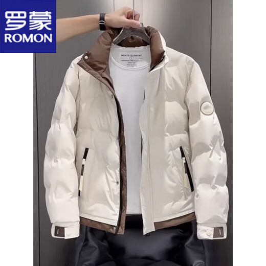 Luo Meng короткий пуховик мужской осенне-зимний утолщенный модный бренд красивый модный воротник-стойка повседневная белая рабочая куртка на утином пуху 2335 метров белый воротник-стойка стиль M рекомендуется 100-115 Jin Jin равен 0,5 кг